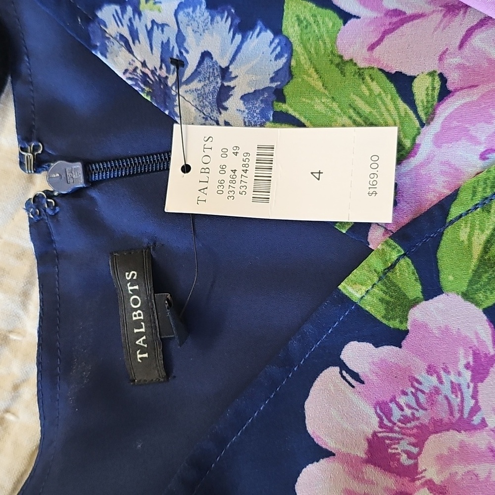 New Talbots Blue and Purple Floral Midi Dress - Picture 4 of 6